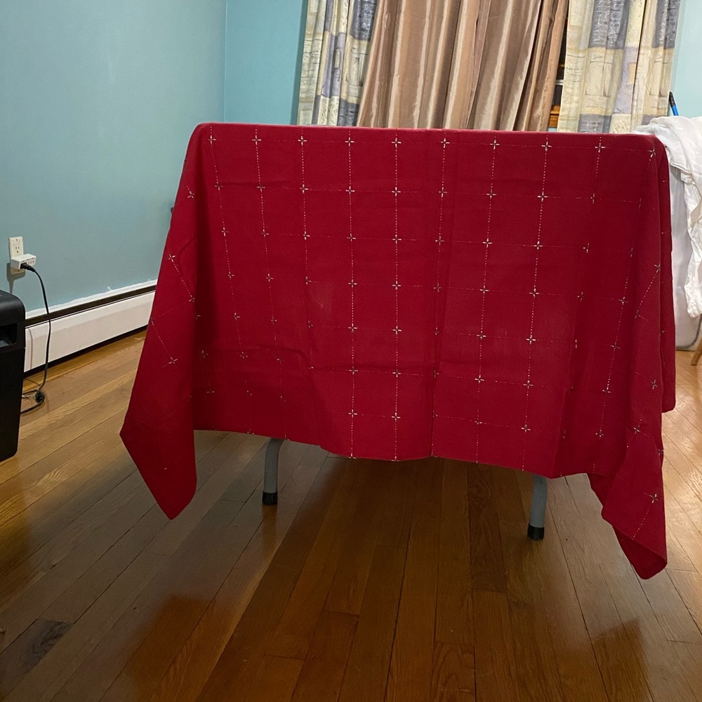 Red Tablecloth with Subtle Pattern - Picture 4 of 5